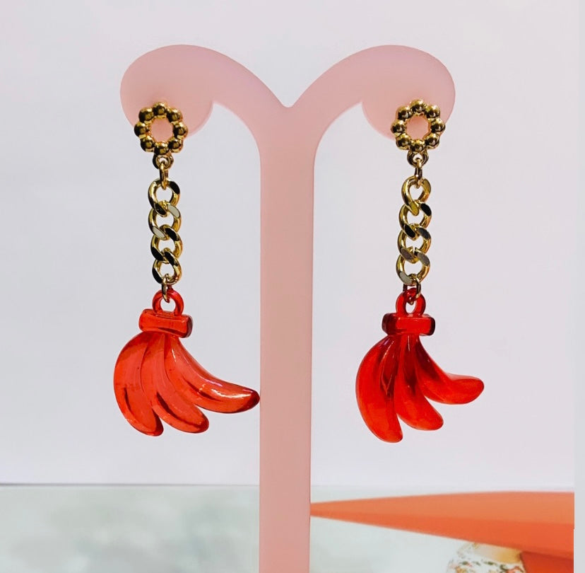 Aretes bananas rojos